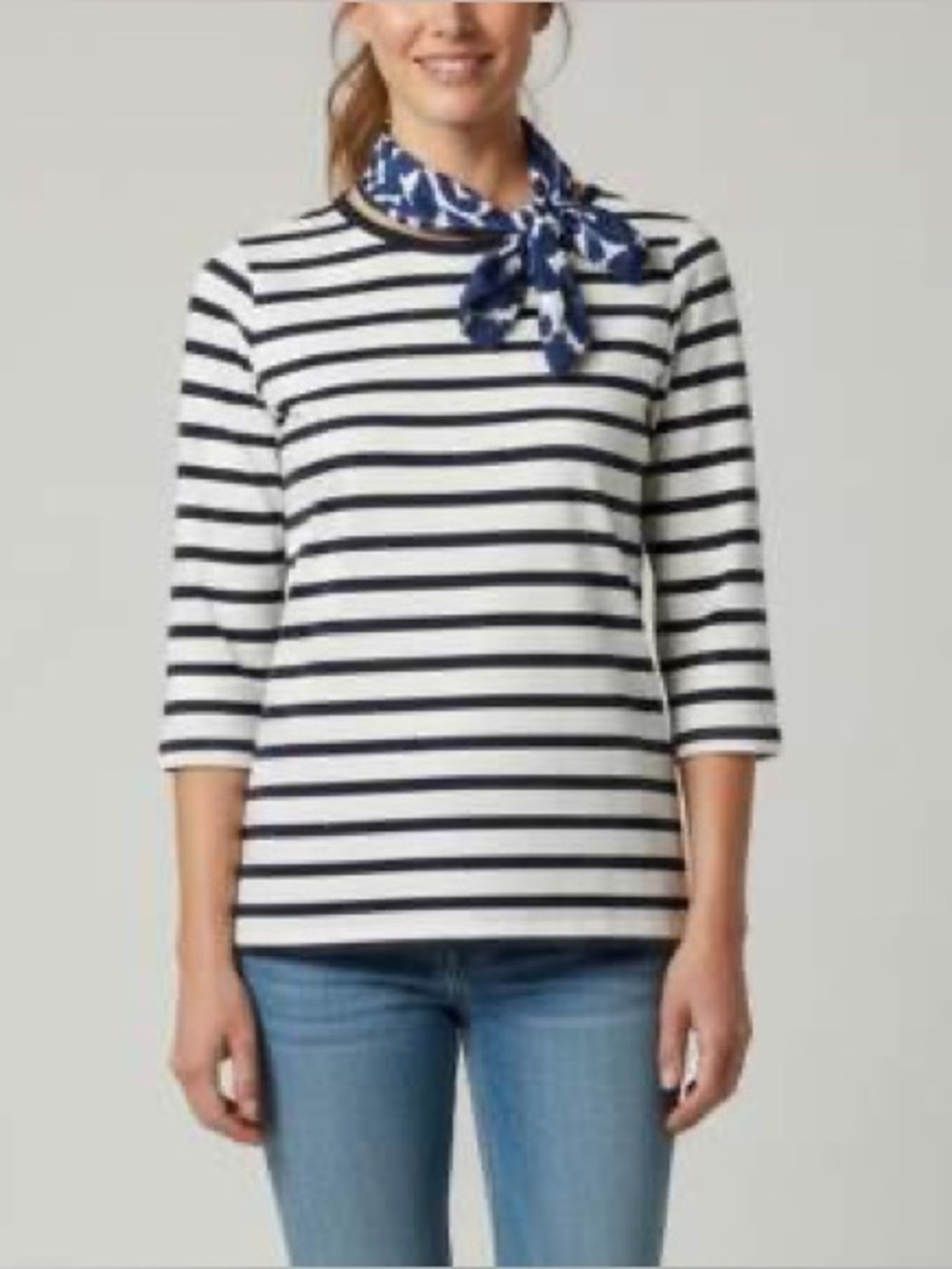 Carolina Herrera Navy and White Striped Long Sleeve Top